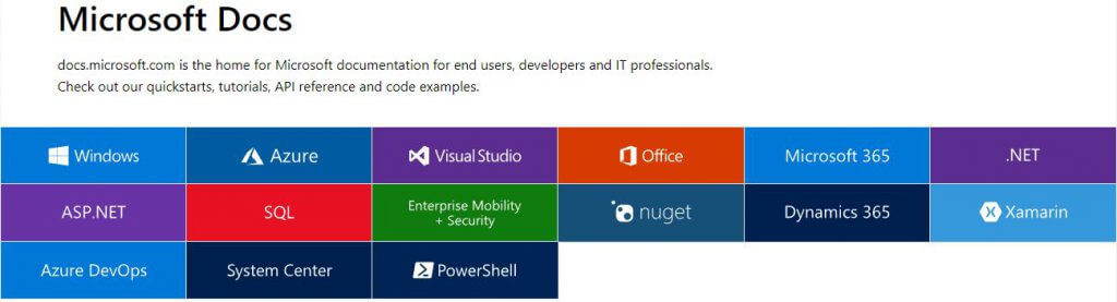Microsoft Docs Homepage