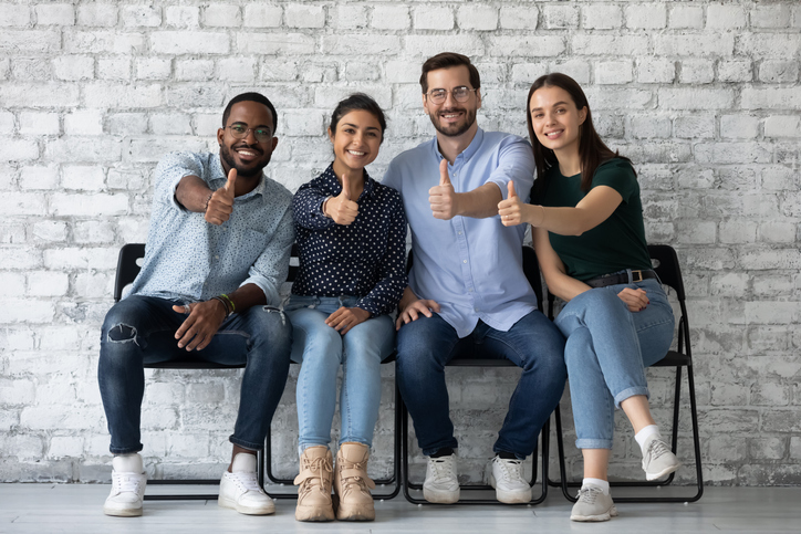 Applicants passed job interview getting position showing thumbs up